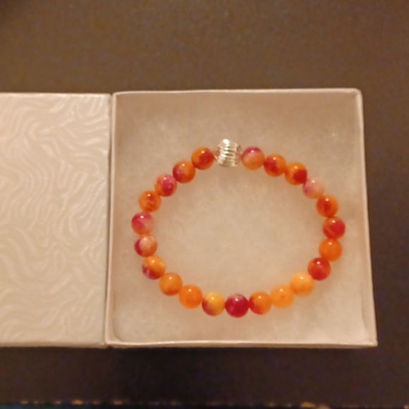 Fuchsia & Coral Jade Stone Bracelet - Picture 6 of 8
